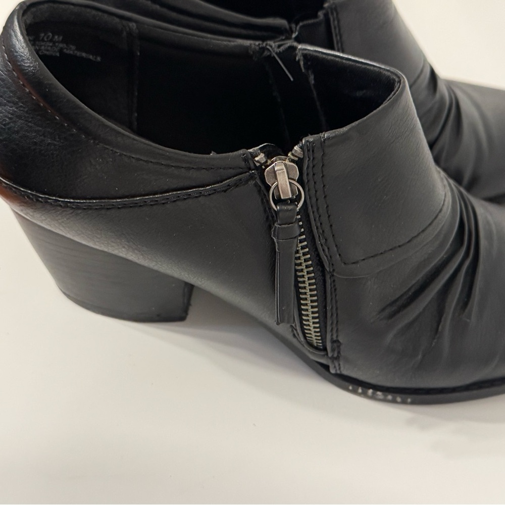 BareTraps Raini Black Leather Zippered Stretch Ankle Booties - Picture 3 of 7